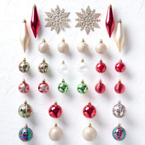 CHRISTMAS ORNAMENTS 30P RED&GREEN MIX n2ST