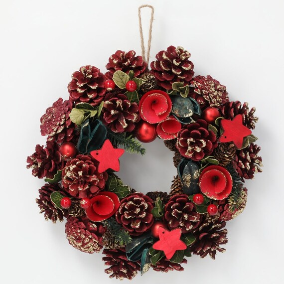 CHRISTMAS 28CM HANGING WREATH JY4218 N2AN RED