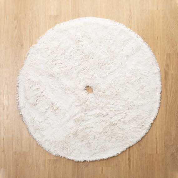 CHRISTMAS TREE SKIRT FAKE FUR WHITE M-SIZE nHN