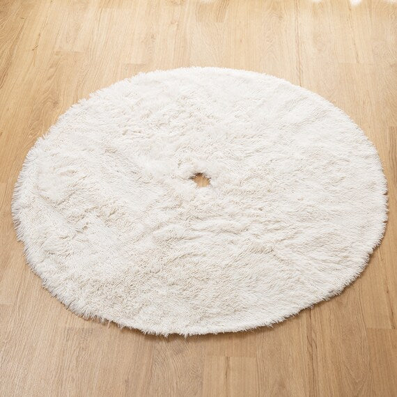 CHRISTMAS TREE SKIRT FAKE FUR WHITE M-SIZE nHN