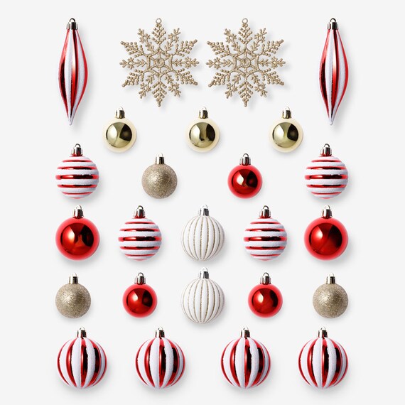 CHRISTMAS S/25 BALL WHITE & RED n3KR